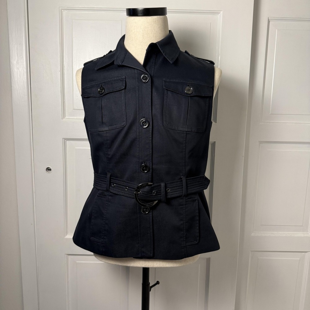 Calvin Klein Vest Womens‎ 12 Sleeveless Belted Utility Button Stretch Jacket